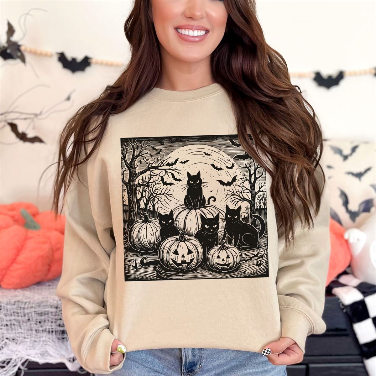 Black Cat Halloween Shirt Y2k Babytee Retro Halloween Womens Shirt Fall Halloween Party Shirt Gift Spooky Season Catloving Sweatshirt Y2k Size Up To 5xl