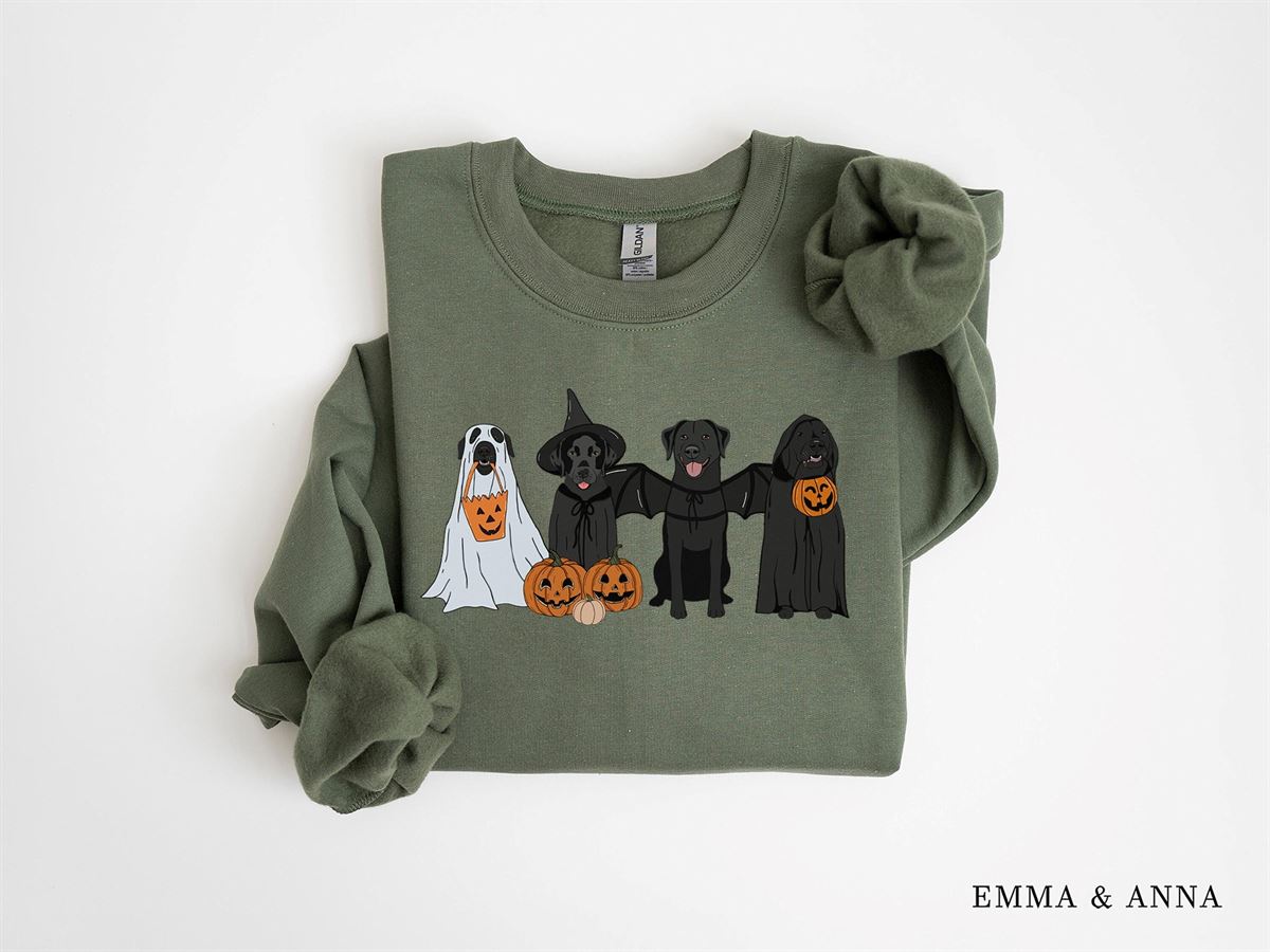 Black Labrador Halloween Sweatshirt Ghost Dogs Sweatshirt Halloween Dog Halloween Shirts Fall Sweater Spooky Season Dog Lover Gift Plus Size Up To 5xl