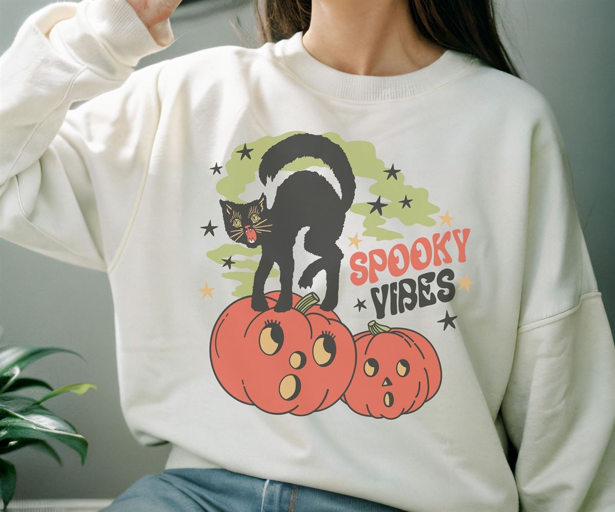 Cute Retro Alternative Boho Halloween Sweatshirtgrunge Spooky Unisex Pullovervintage Horror Movie Graphic Shirtvintage Black Cat Pumpkin Size Up To 5xl