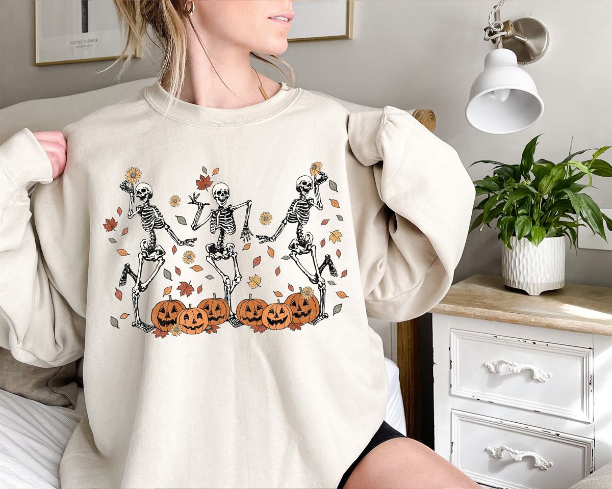 Dancing Skeleton Sweatshirt Pumpkin Sweater Pumpkin Skeleton Shirt Fall Sweatshirt Halloween Party Sweatshirt Spooky Season Sweatshirt -trungten- 4pwcq Size Up To 5xl