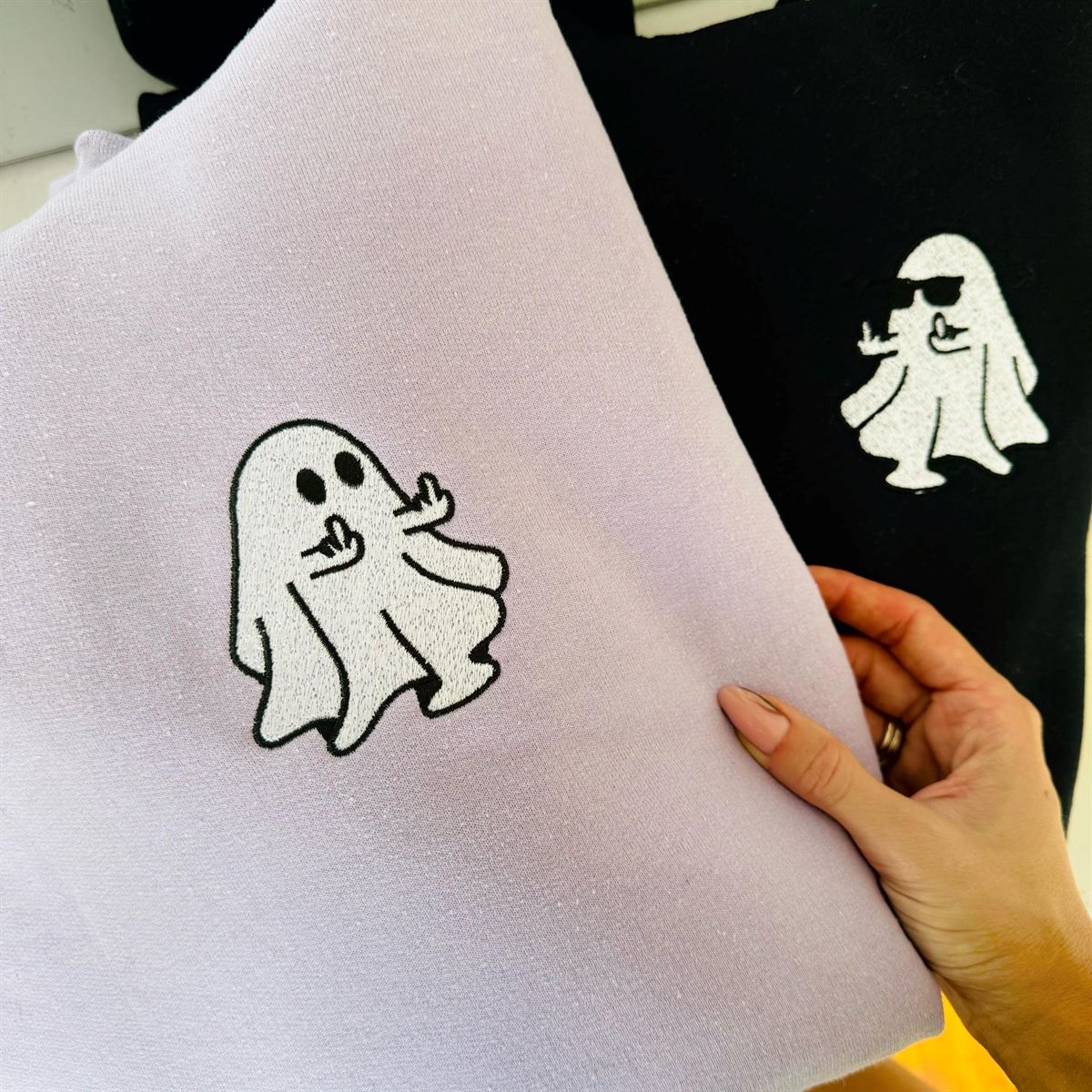 Embroidered Ghost Middle Finger Sweatshirt Spooky Season Custom Funny Ghost Shirt Halloween Ghost Hoodie Halloween Sweatshirt Size Up To 5xl