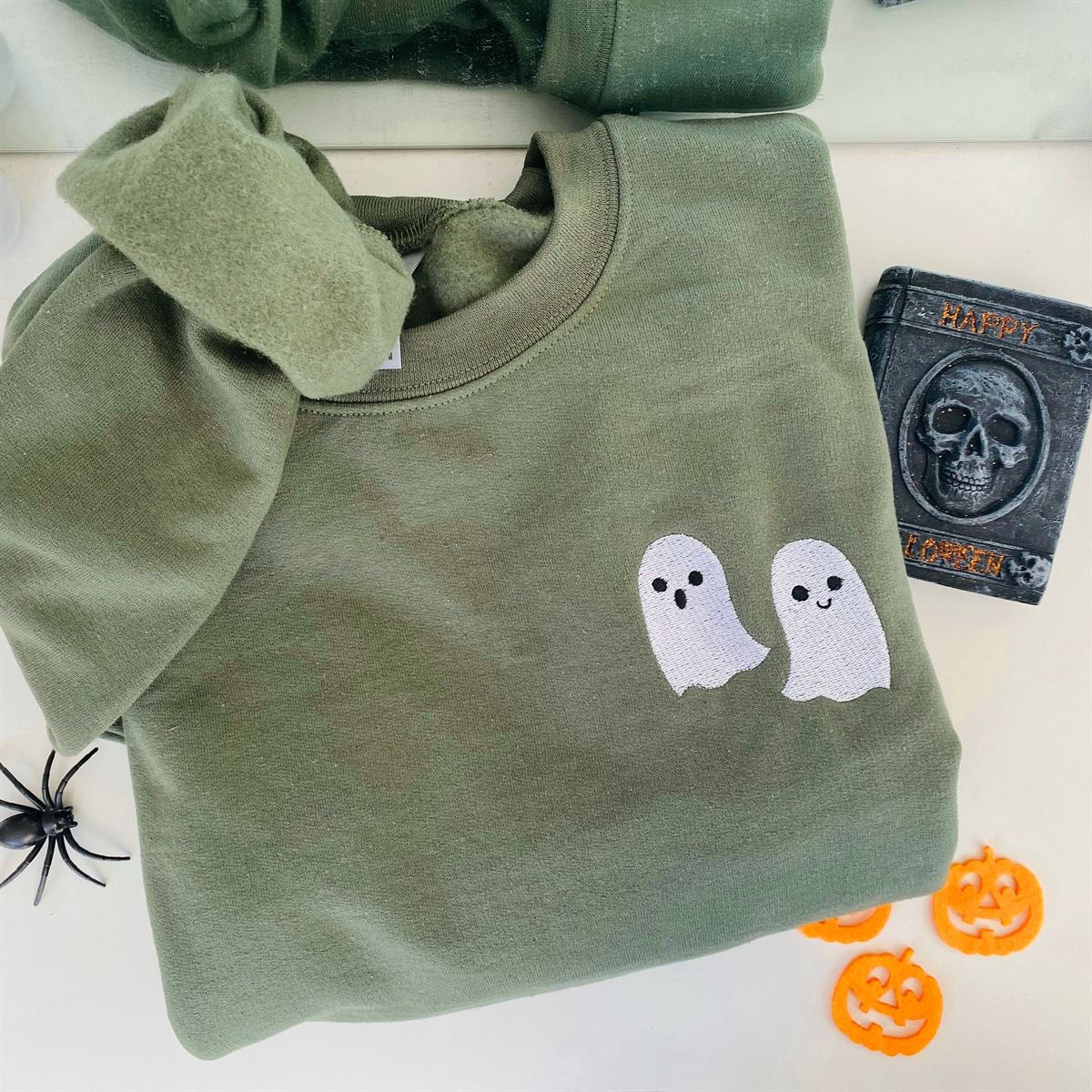 Embroidered Ghost Sweatshirt Embroidered Sweatshirt Spooky Season Sweatshir Halloween Crewneck Cute Halloween Ghost Fall Apparel Size Up To 5xl