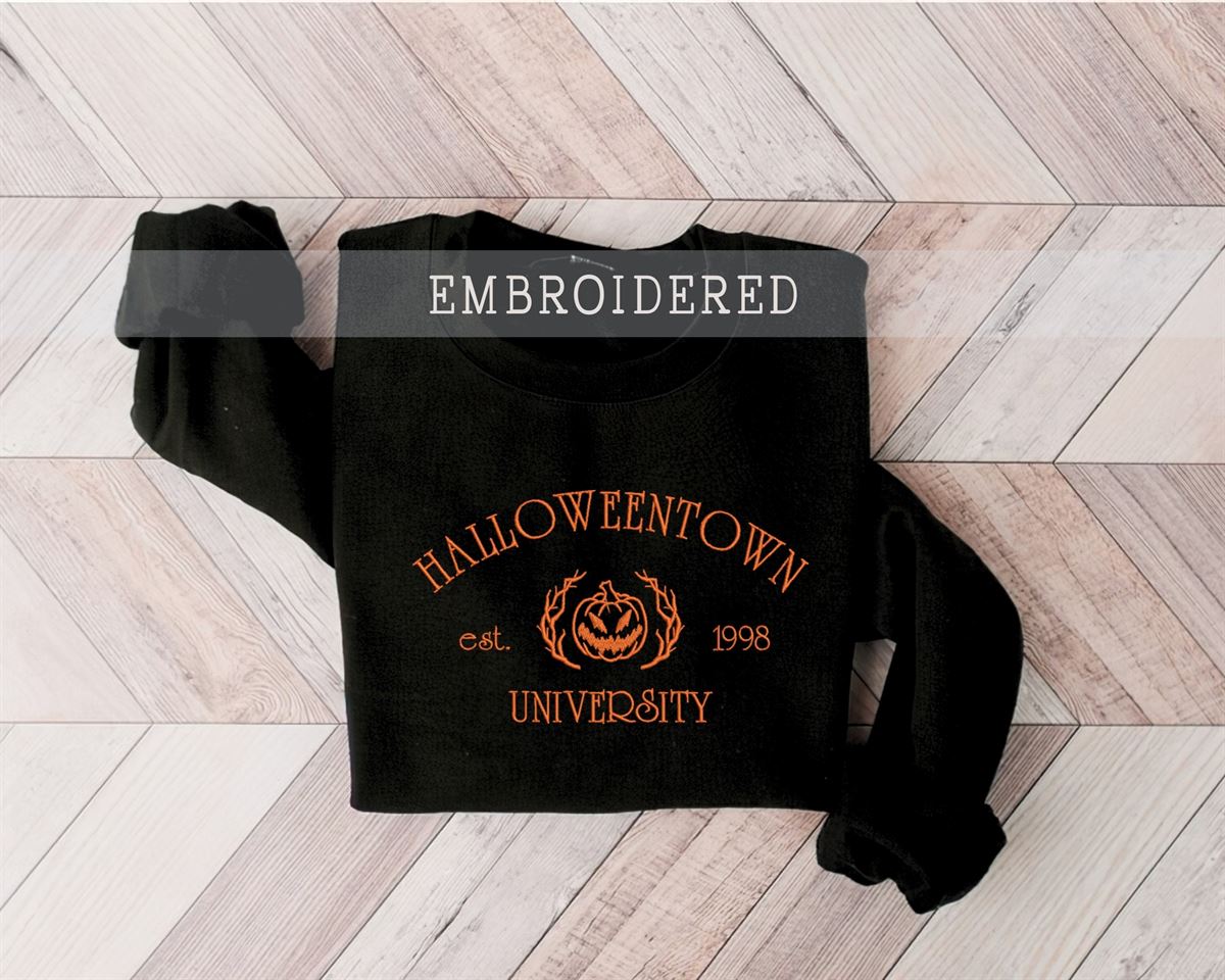 Embroidered Halloweentown University Sweatshirt Halloween Crewneck Halloween Town Embroidered Spooky Season Crewneck Pumpkin Shirt Full Size Up To 5xl