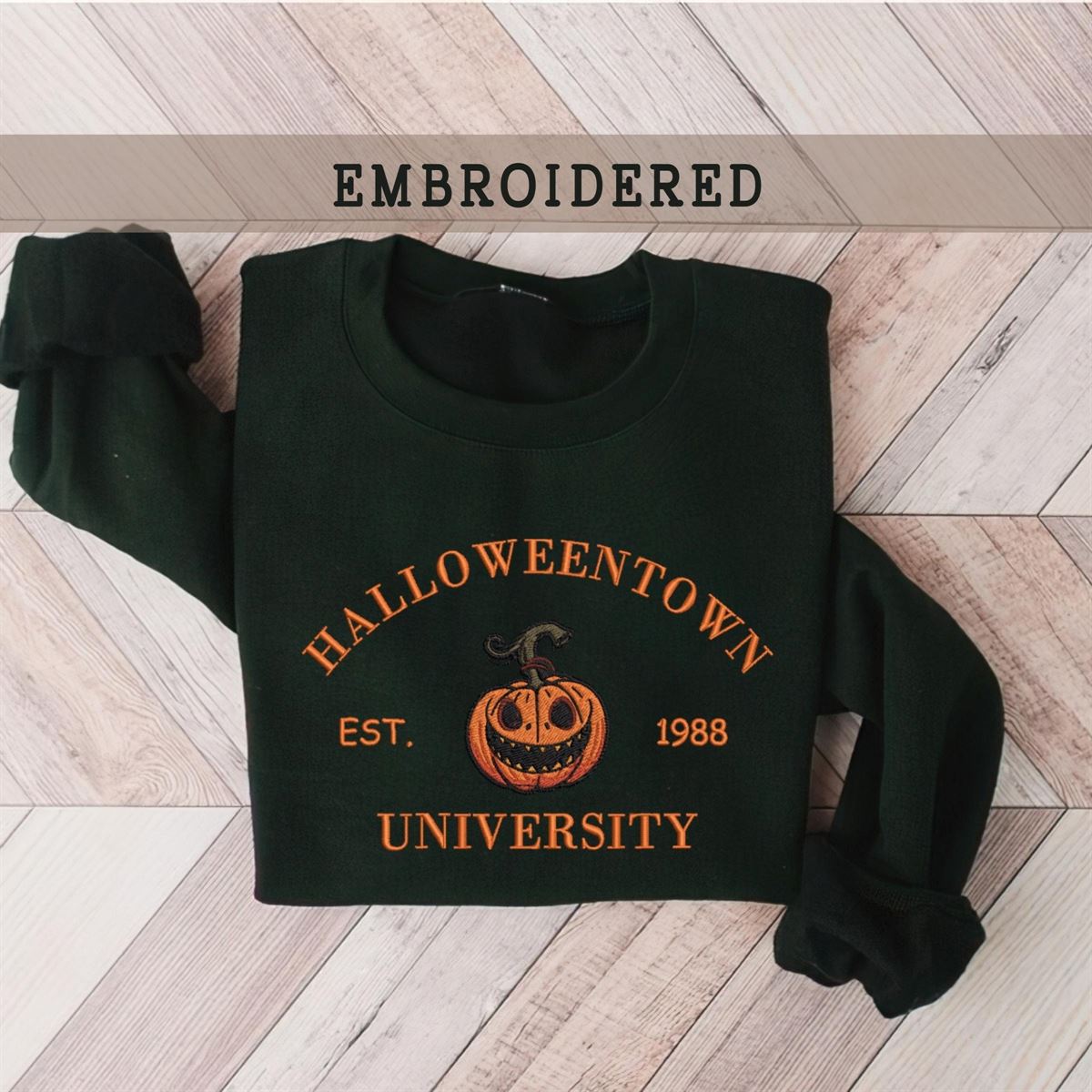 Embroidered Halloweentown University Sweatshirthalloween Crewneck Halloween Town Embroidered Spooky Season Crewneck Pumpkin Sweatshirts Size Up To 5xl