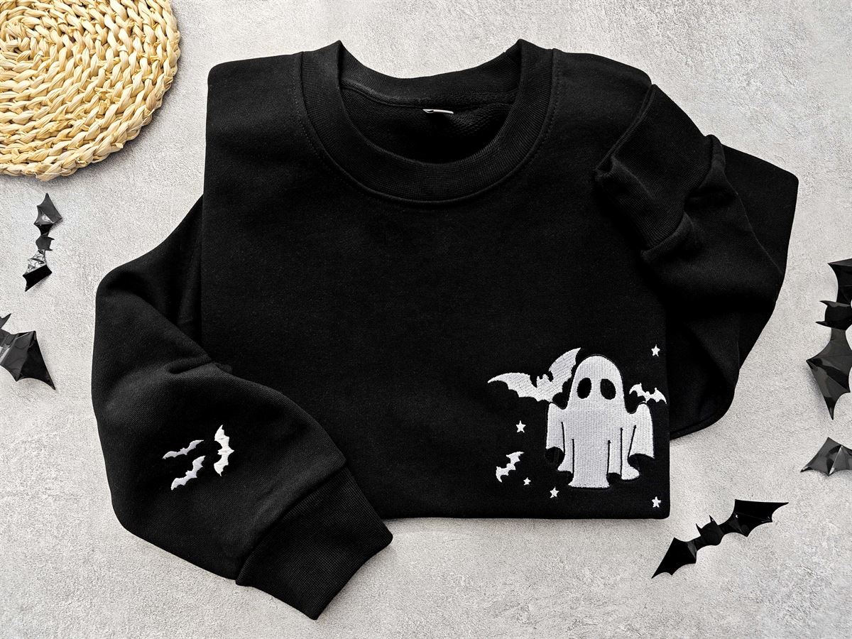 Ghost Embroidered Sweatshirt Little Ghost Bat Shirt Halloween Sweatshirt Halloween Embroidered Sweatshirt Ghost Sweatshirtspooky Season -trungten- Zupo0 Size Up To 5xl