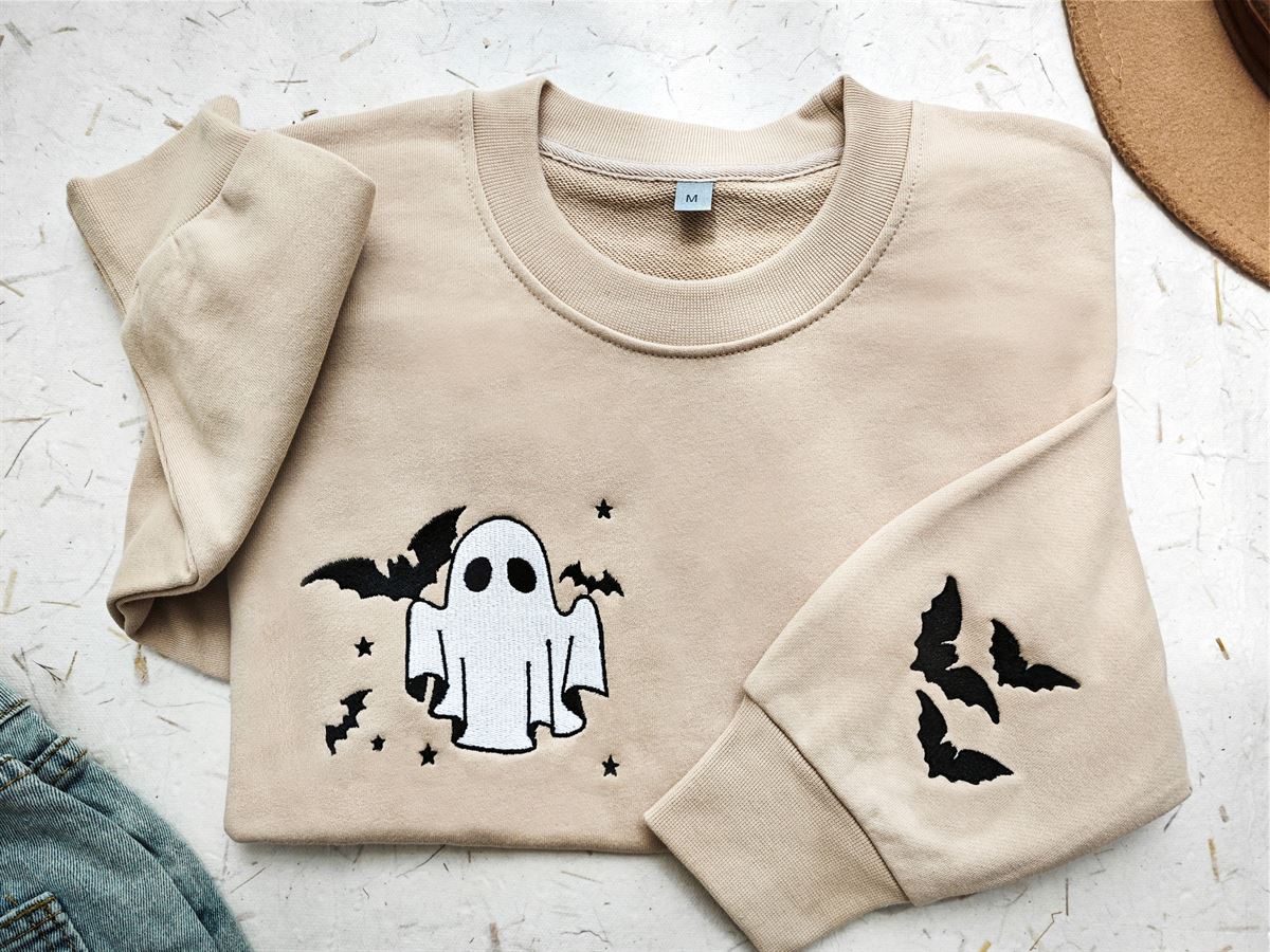 Ghost Embroidered Sweatshirt Little Ghost Bat Shirt Halloween Sweatshirt Halloween Embroidered Sweatshirt Ghost Sweatshirtspooky Season Full Size Up To 5xl