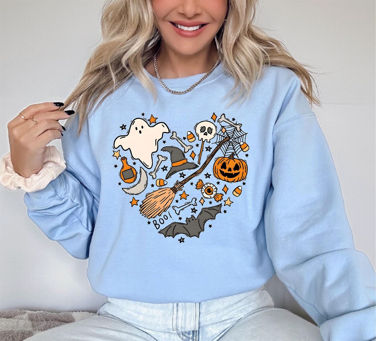 Halloween Heart Sweatshirt Halloween Boo Shirt Ghost Sweatshirt Halloween Gift Halloween Costume Fall Sweater Spooky Season Size Up To 5xl