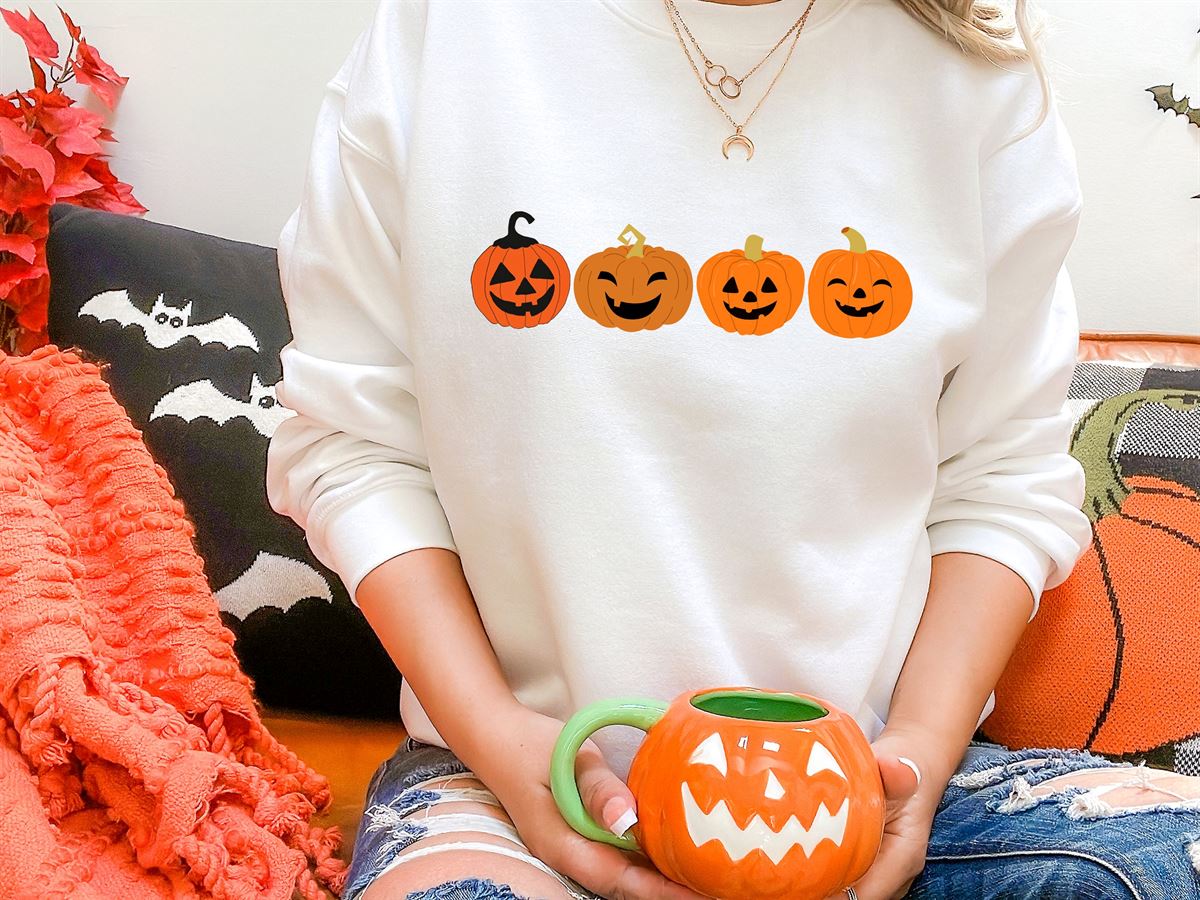 Halloween Pumpkin Sweatshirts Winking Pumpkins Printed Sweater Halloween Jumper Spooky Season Outfits Family Halloween Night Party Gifts Full Size Up To 5xl