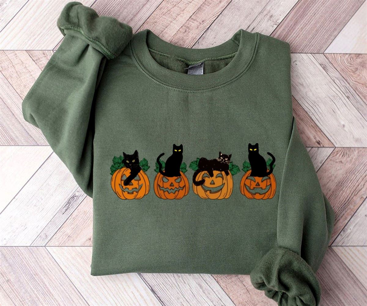 Halloween Sweatshirt Cat Sweatshirt Ghost Shirt Halloween Sweater Halloween Cat Shirt Cat Lover Shirt Black Cat Shirt Spooky Season Size Up To 5xl