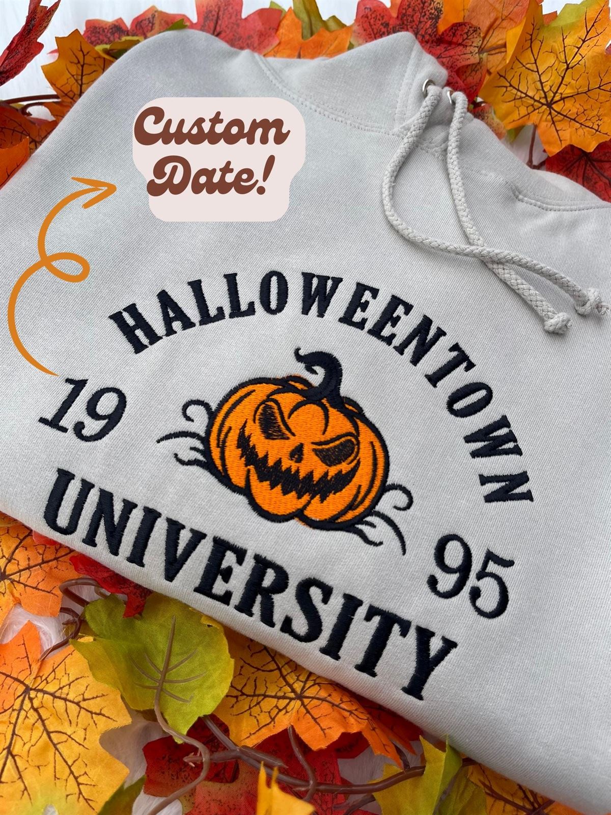 Halloween Town Personalised Embroidery Fall Sweatshirt Spooky Season Crewneck Halloween University Jumper Embroidered Halloween Vintage Plus Size Up To 5xl