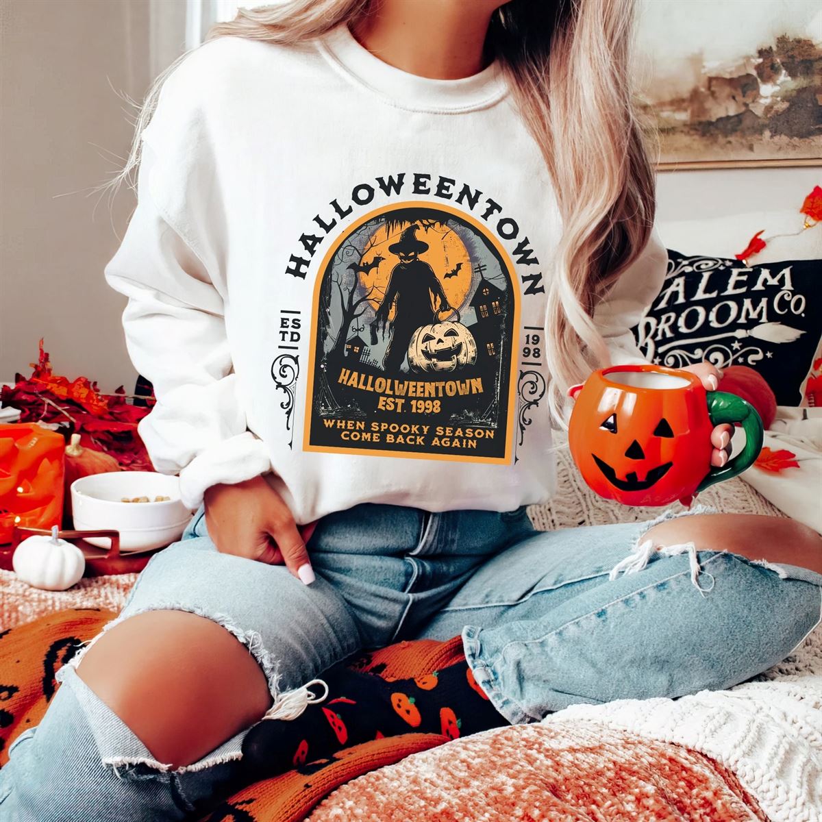 Halloweentown Sweatshirt Fall Sweatshirt Pumpkin Shirt Halloween Crewneck Spooky Season Vintage Halloween Hoodie -trungten- Q907u Full Size Up To 5xl