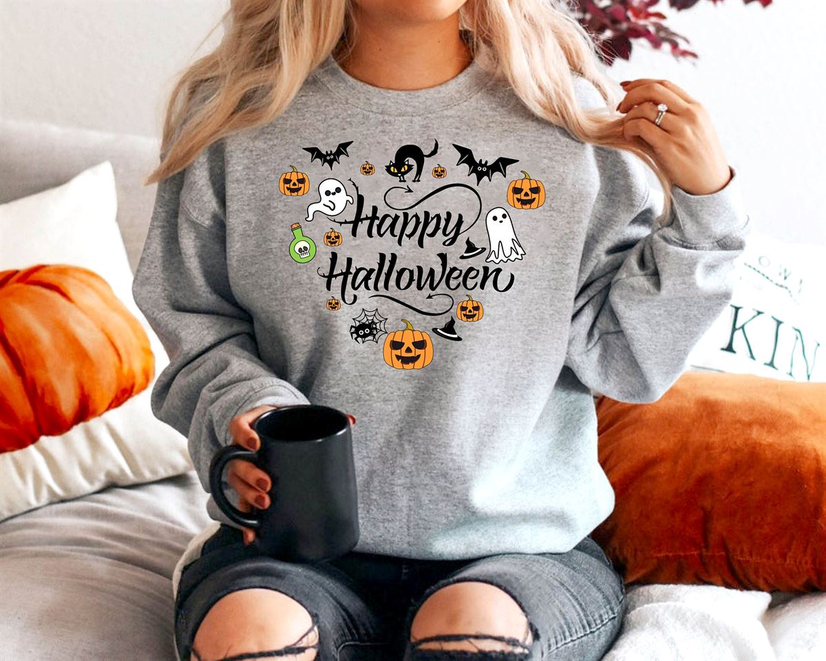 Happy Halloween Witches Sweatshirt Halloween Costume Womens Costumes Trick Or Treat Halloween Sweatshirt Casual Sweatshirts Gray Size Up To 5xl