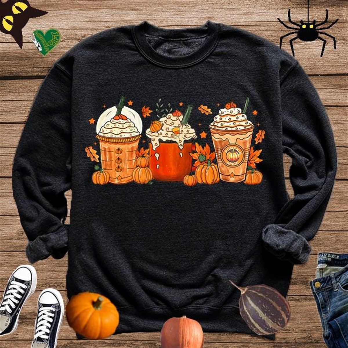 Pumpkin Sweatshirt Halloween Sweatshirt Horror Scar Fall Coffee Latte Jumper Coffee Lover Jumperspooky Vibes Cute Boogift For Mum1203 Full Size Up To 5xl