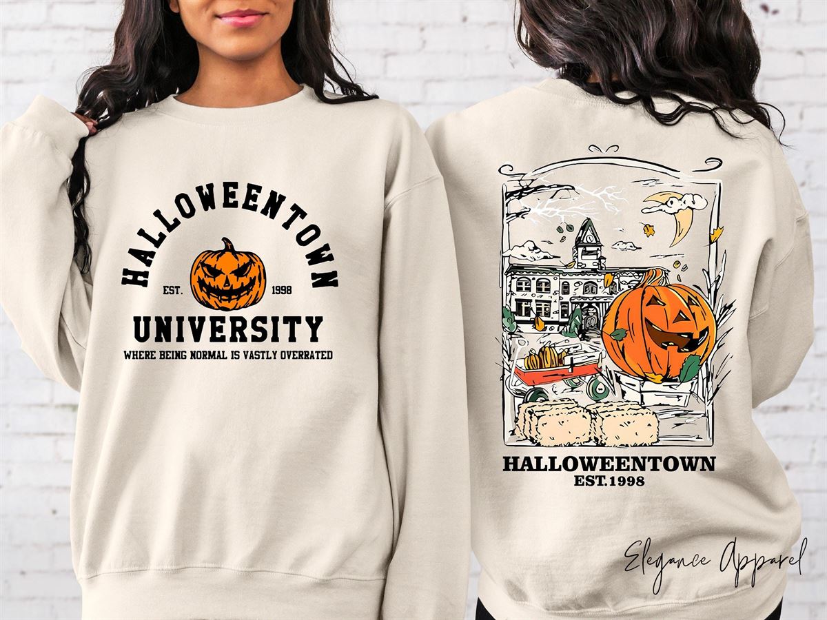 Retro Halloween Back And Front Sweatshirt Vintage Halloween Crewneck Sweater Halloween Women’s Sweatshirt Halloween Pumpkin Horror Shirt Plus Size Up To 5xl