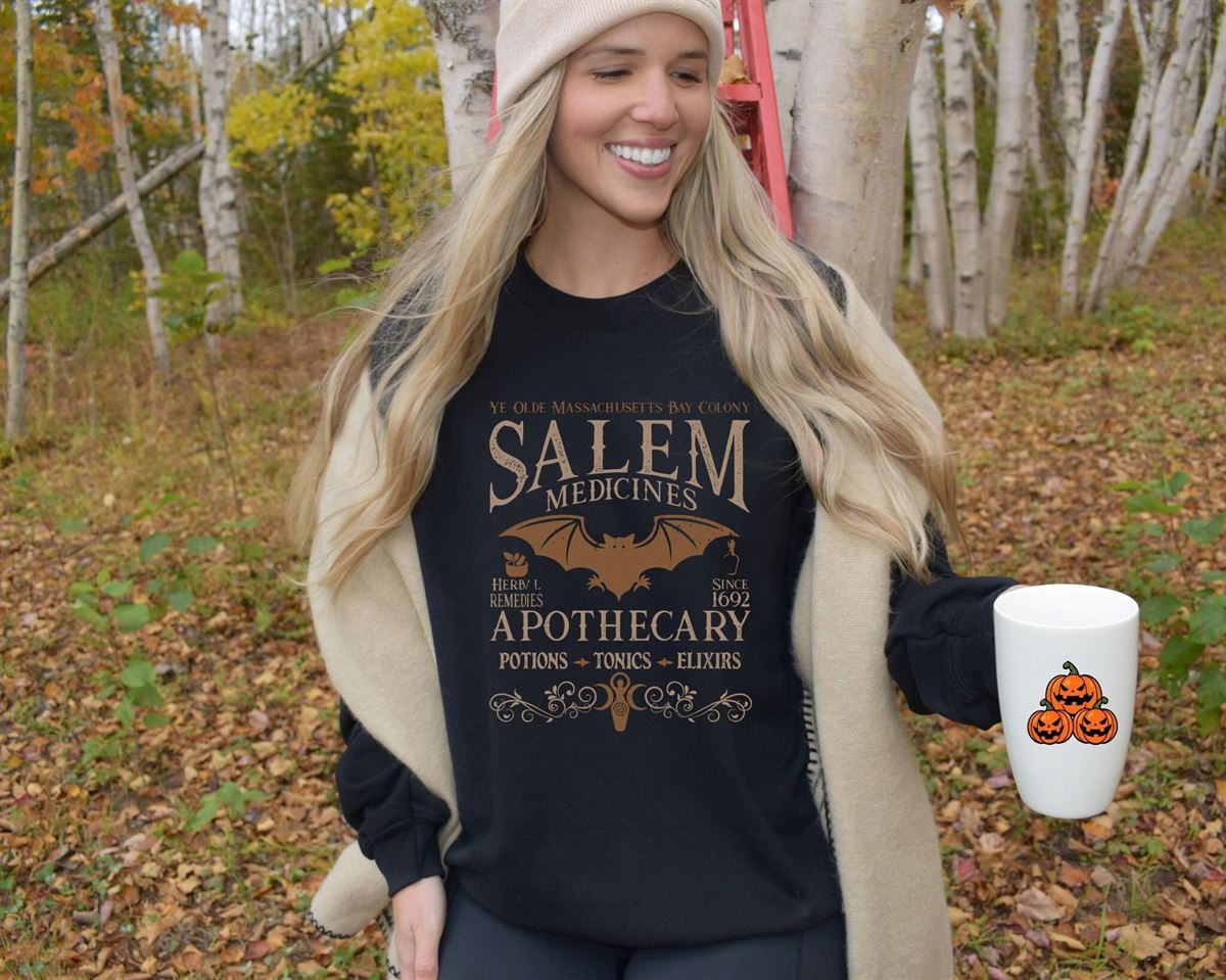 Salem Apothecary Halloween Sweatshirt Retro Style Halloween Tee Salem Witches Shirt Salem Sweatshirt Salem 1692 Hoodie Holloween Gift Plus Size Up To 5xl