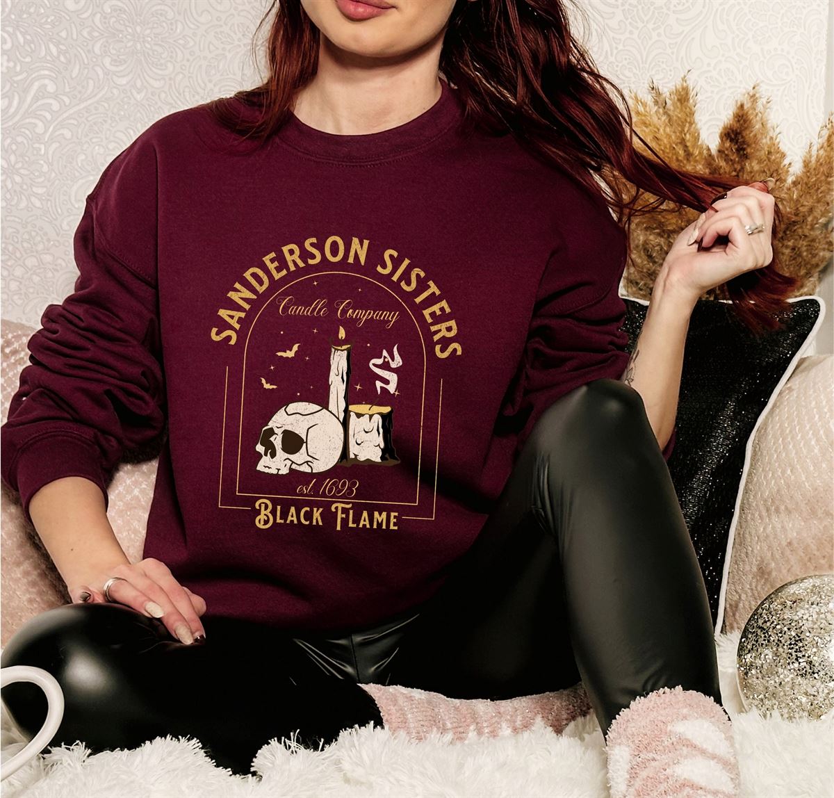 Sanderson Sister Black Flame Candle Sweatshirt Black Flame Company Sanderson Sisters Hoodie Halloween Crewneck Witch Sweatshirt Plus Size Up To 5xl