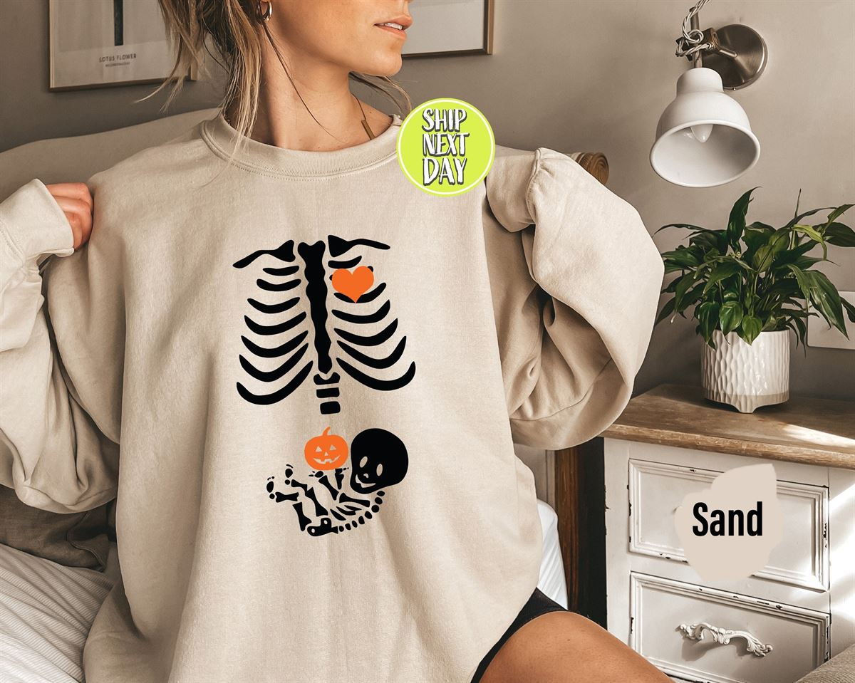 Skeleton Halloween Maternity Sweatshirt Hoodie Funny Pregnancy Announcement Shirt Pregnant Women Fall New Mom Sweatermommy To Be -th23 Plus Size Up To 5xl