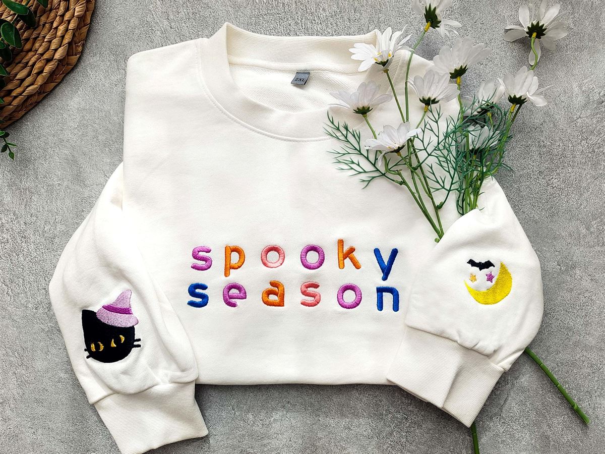 Spooky Season Embroidered Sweatshirt Halloween Embroidered Crewneck Sweatshirt Spooky Season Fun Fall Crewneck Sweaterautumn Pullover Size Up To 5xl