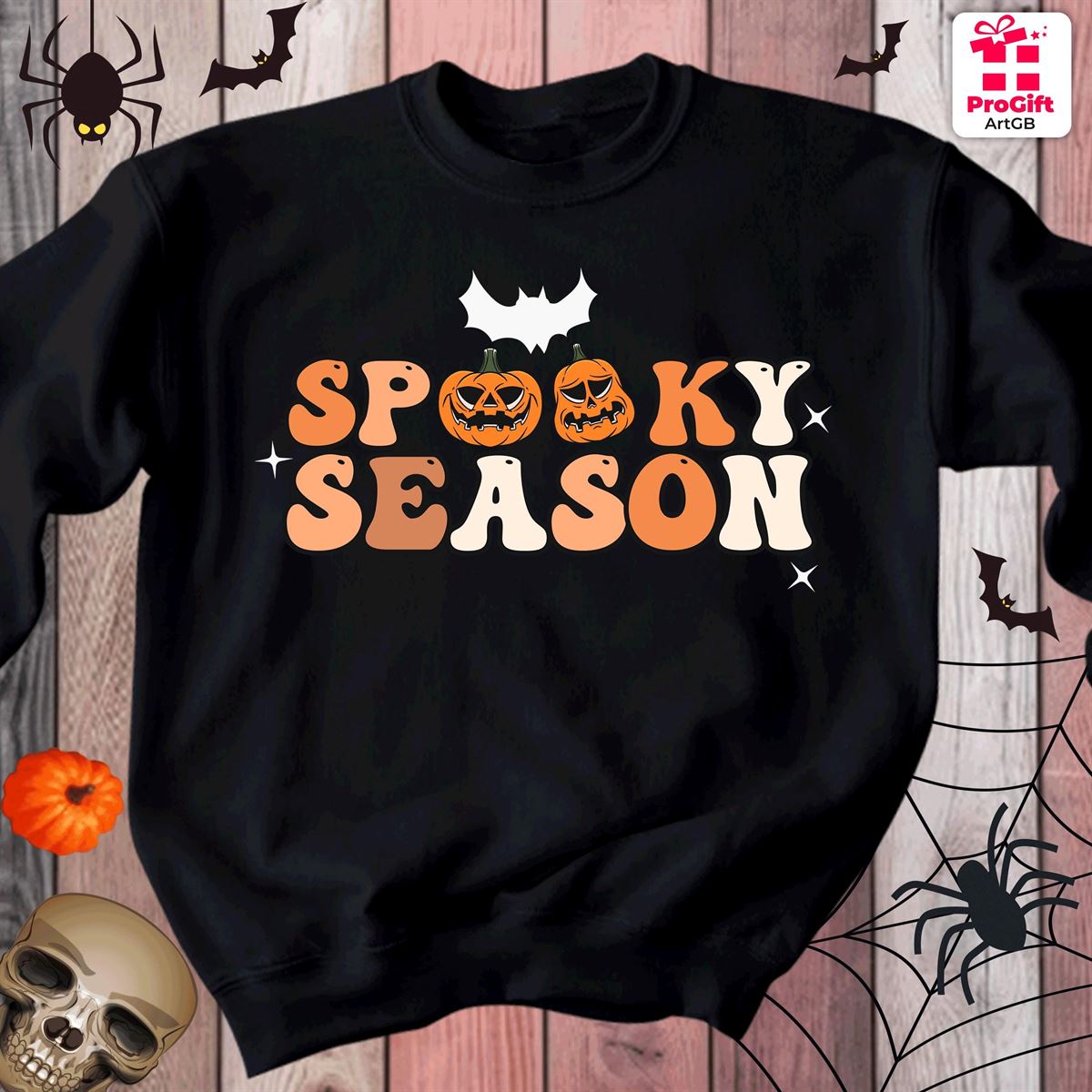 Spooky Season Ghost Halloween Retro Sweatshirt Halloween Women’s Jumper Halloween Gift Pumpkin Sweatshirt Witchy Bats Jumper 4628 Full Size Up To 5xl